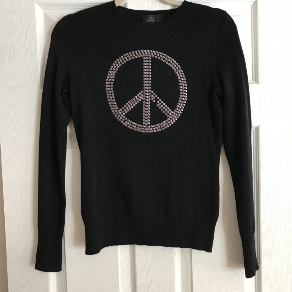 Cashmere Black Peace Sign Sweater Size S
